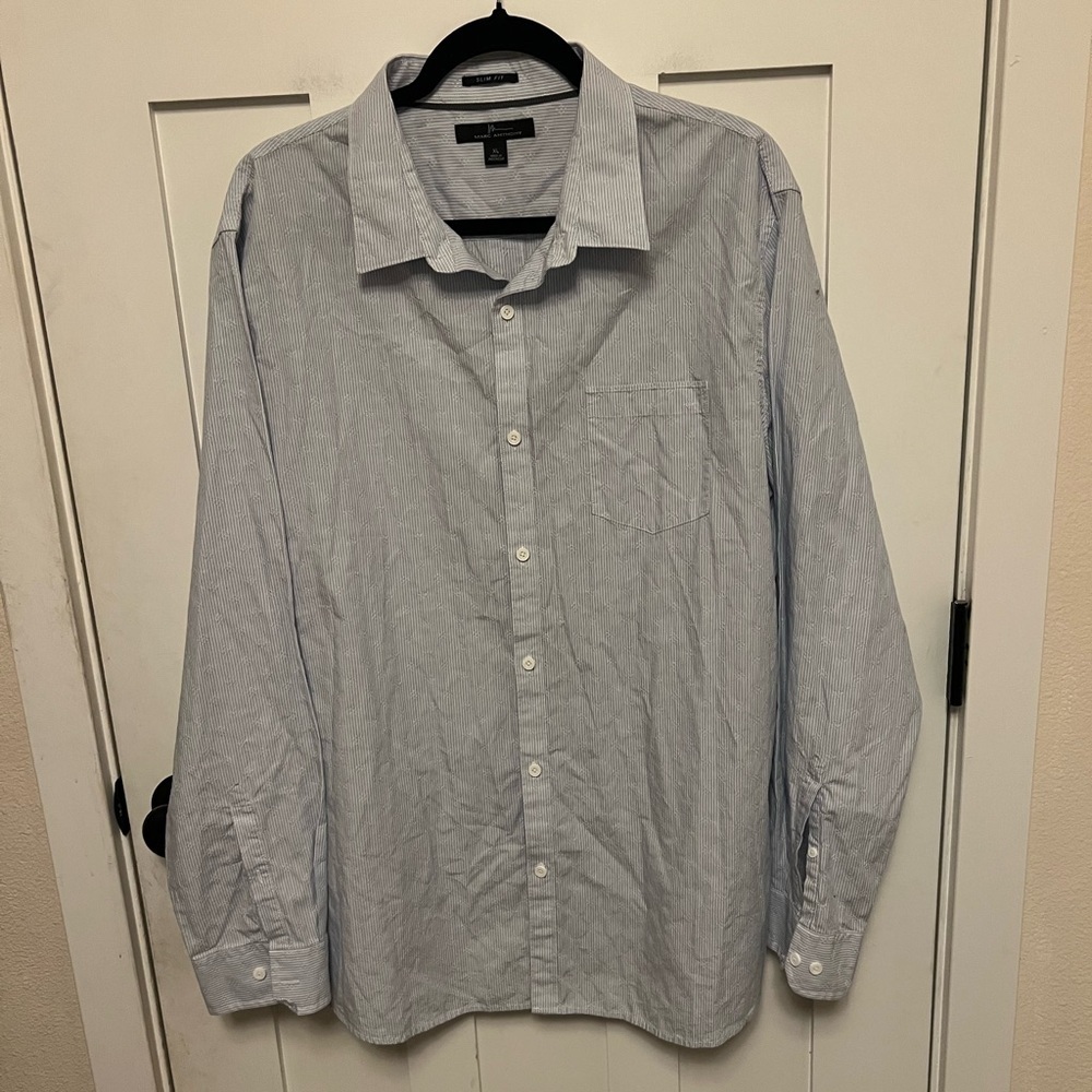 Marc Anthony Men’s Classic Slim Fit Striped Blue Button Down Dress Shirt Size XL